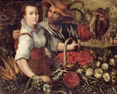 Scène de marché avec vendeurs de fruits et légumes - Frederick van Valkenborch